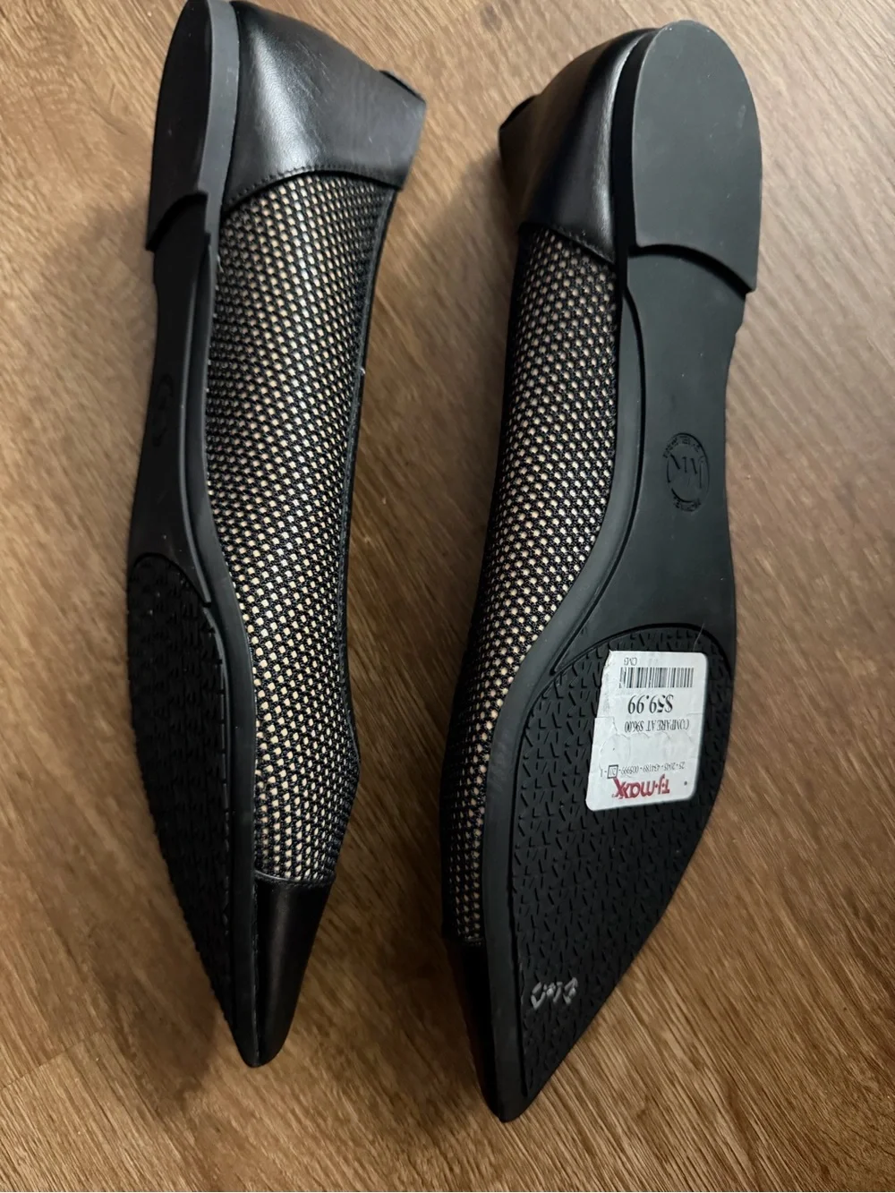 Michael Kors vintage Black Pointed Mesh & Leather Flats 9 NWT